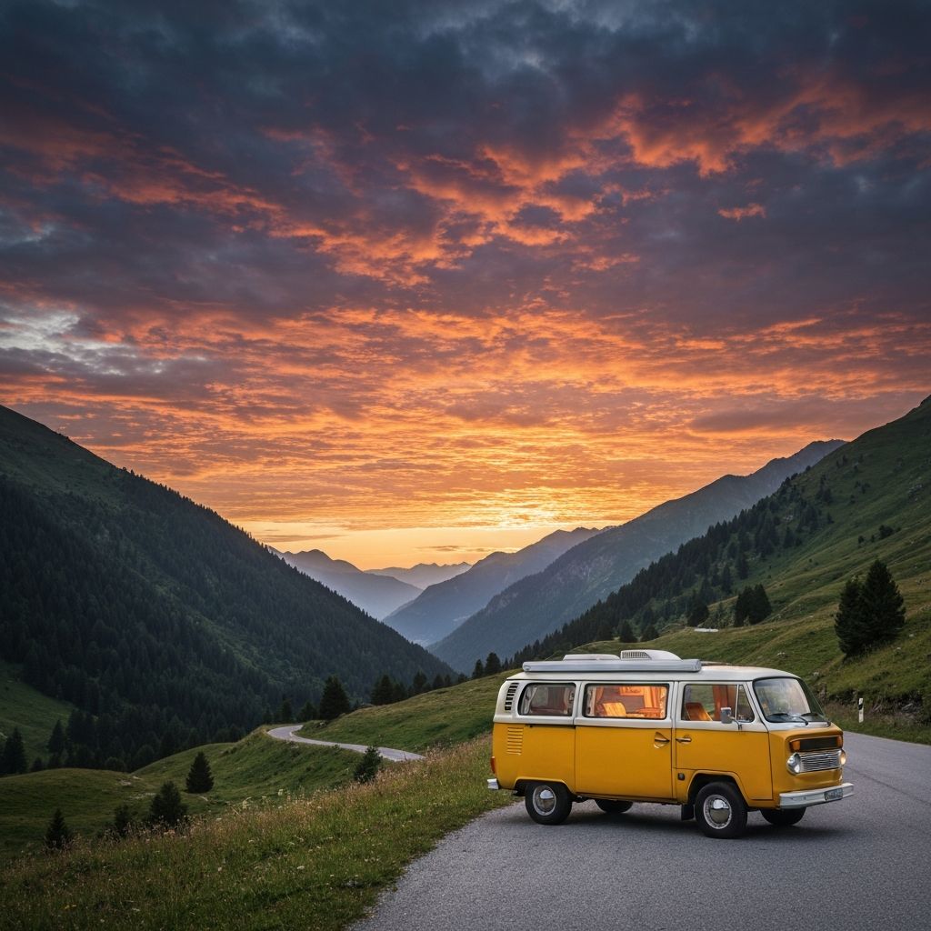 Furgoneta camper en carretera